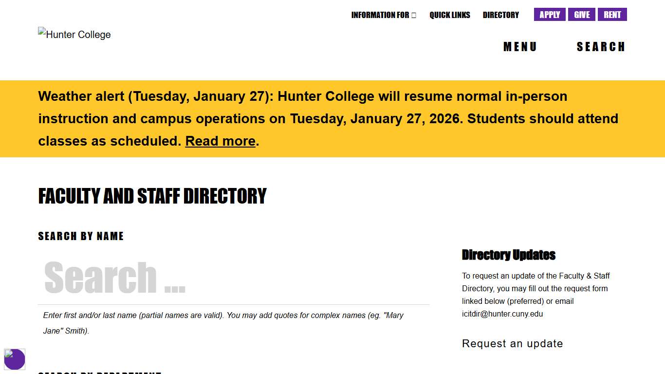 Faculty and Staff Directory Hunter College