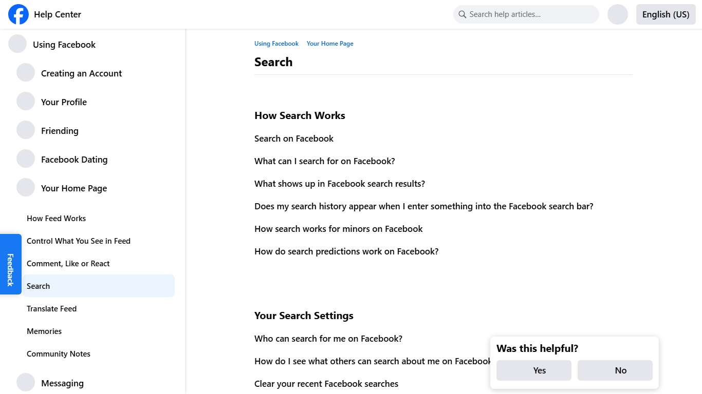 Search Facebook Help Center